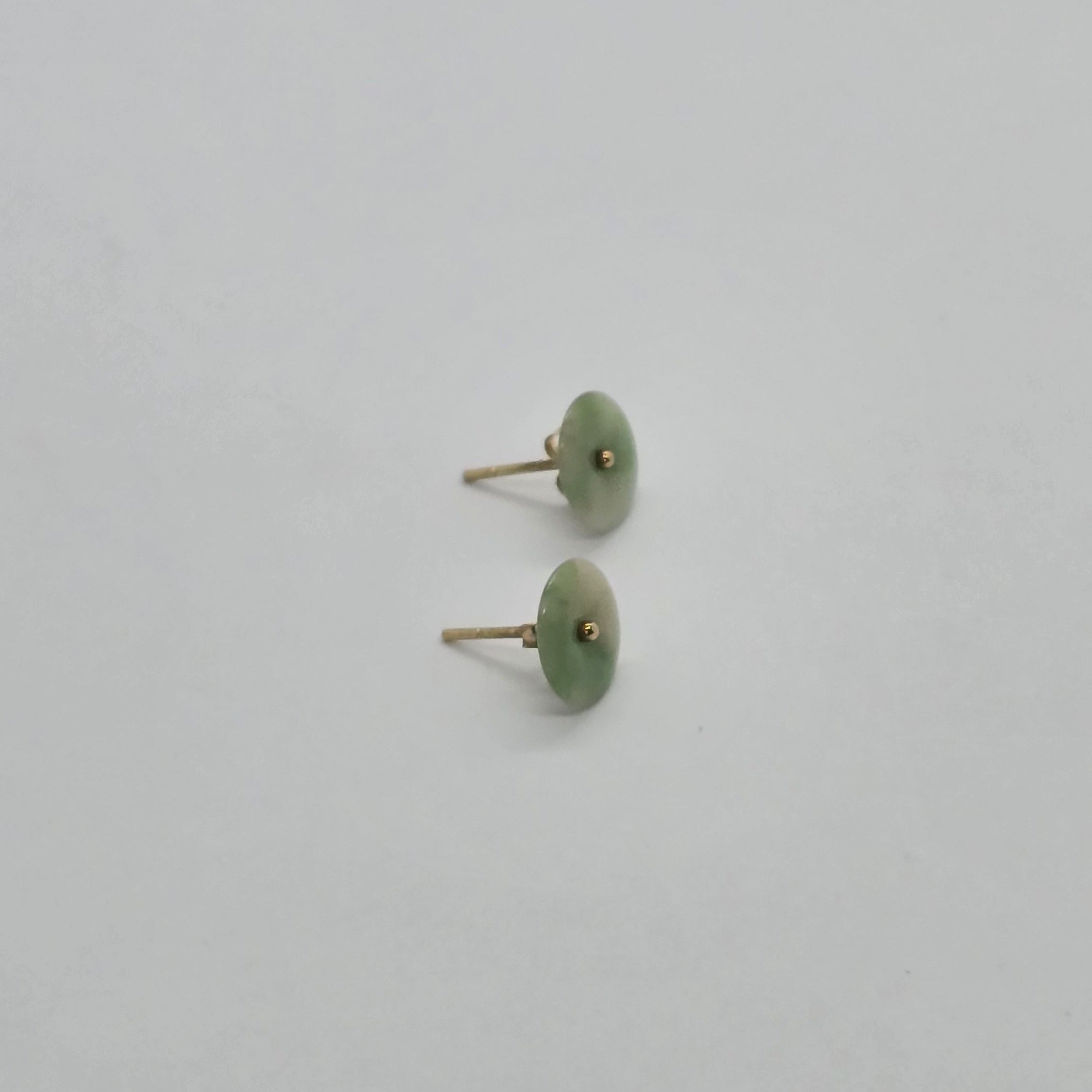 Green Tone Round Small Natural Jade 14K Gold Earrings