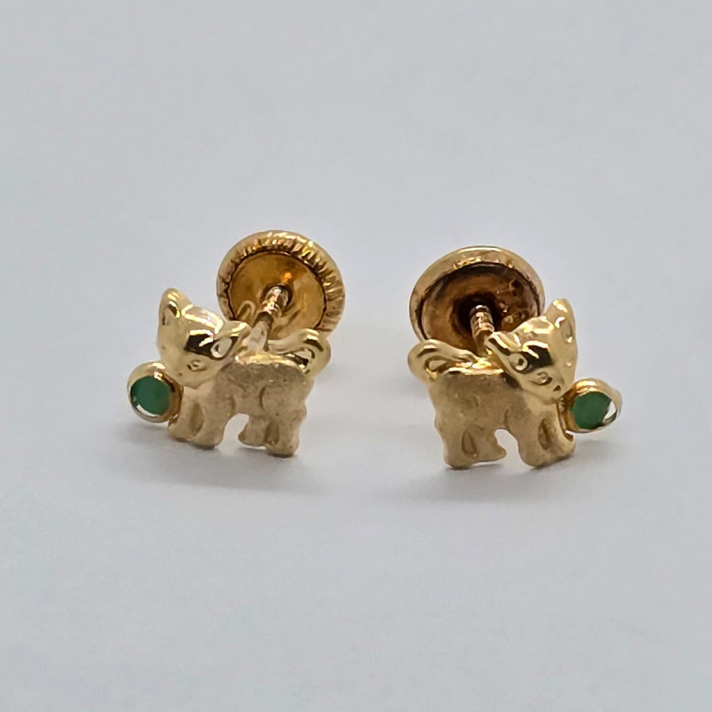 Kitten Green Stone 18K Gold Earrings