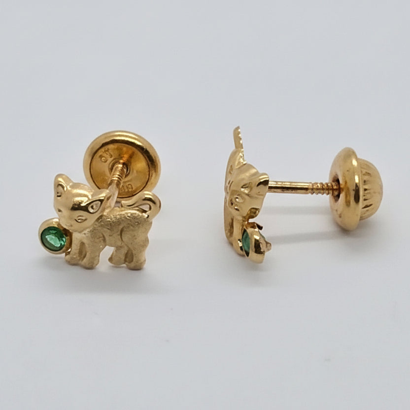 Kitten Green Stone 18K Gold Earrings