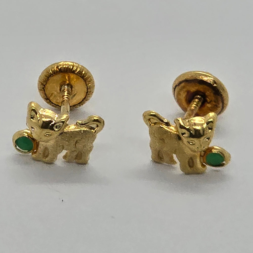 Kitten Green Stone 18K Gold Earrings