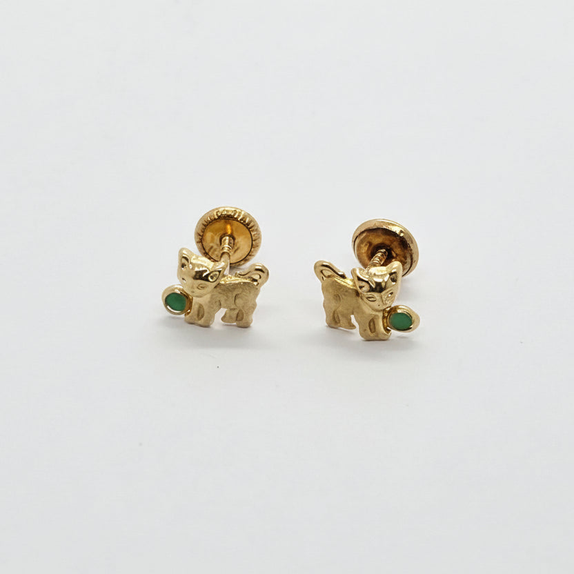 Kitten Green Stone 18K Gold Earrings