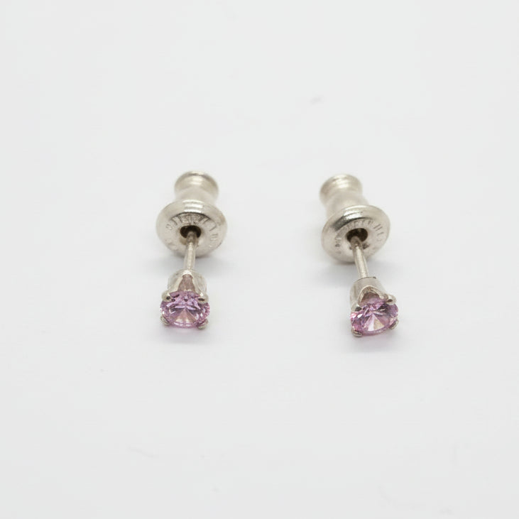 Cute Pink Stone Silver Earrings
