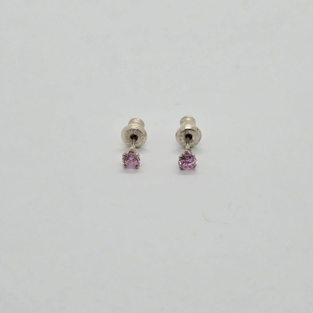 Cute Pink Stone Silver Earrings