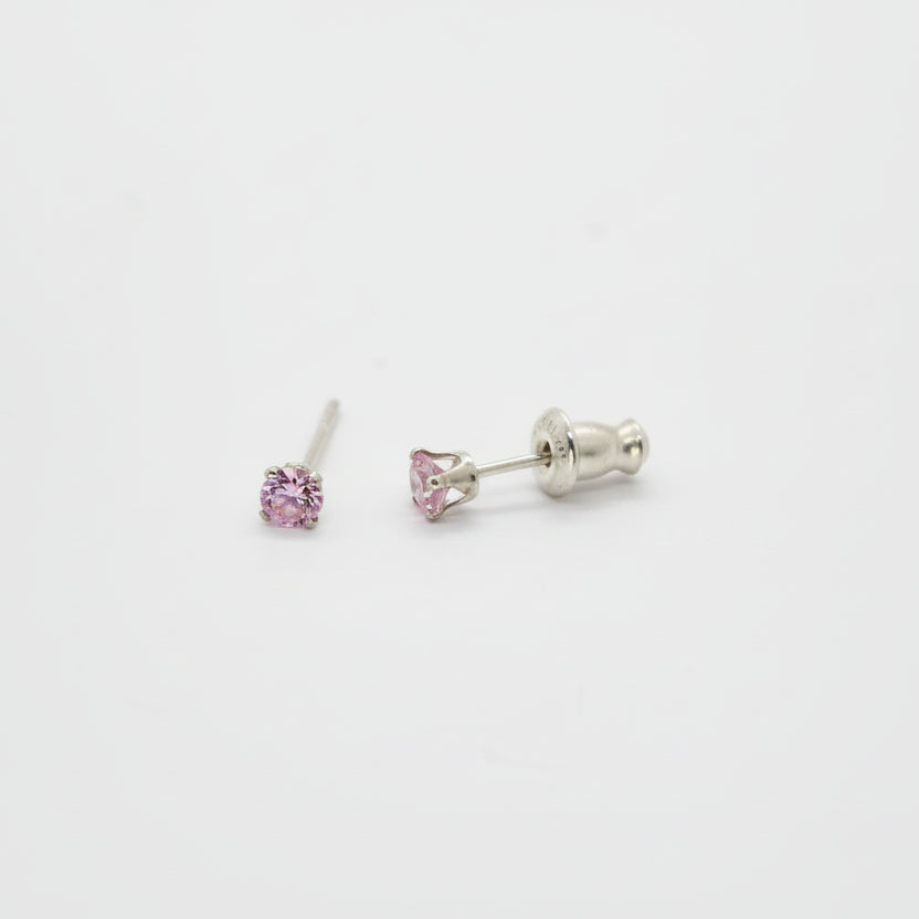 Cute Pink Stone Silver Earrings