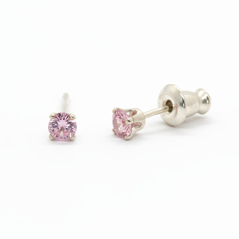 Cute Pink Stone Silver Earrings