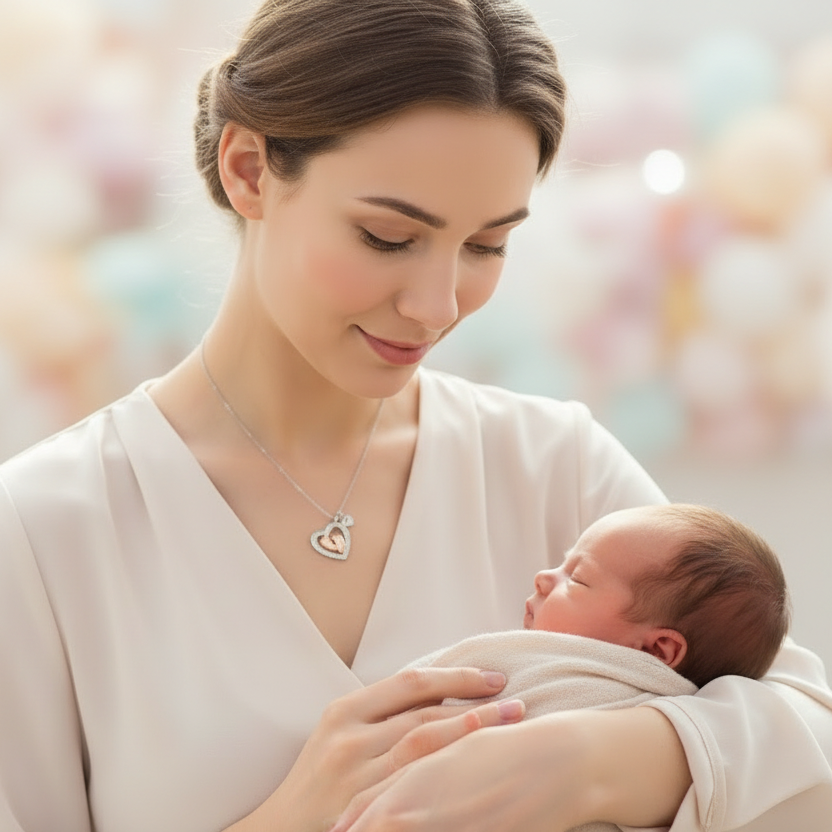 New Mom Baby Feet Silver Pendant Necklace