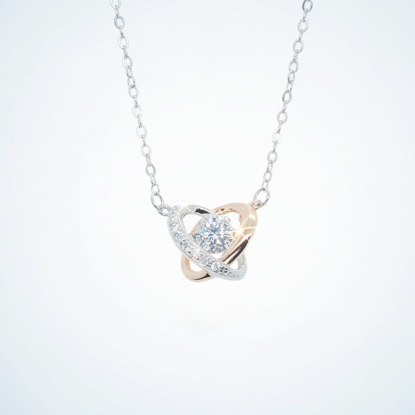 Sparkle Round Stone Two Tone Pendant Necklace