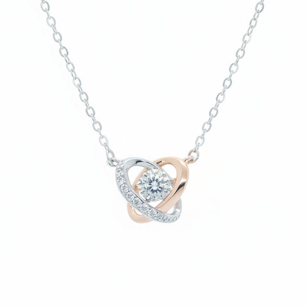 Sparkle Round Stone Two Tone Pendant Necklace