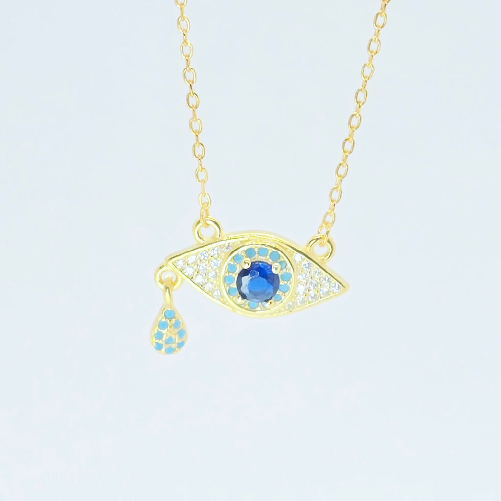Evil Eye Drop Silver Pendant Necklace