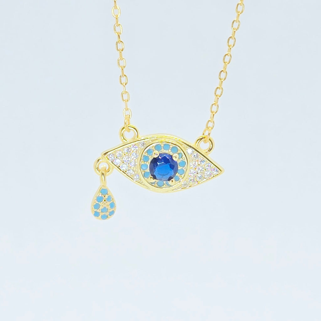 Evil Eye Drop Silver Pendant Necklace