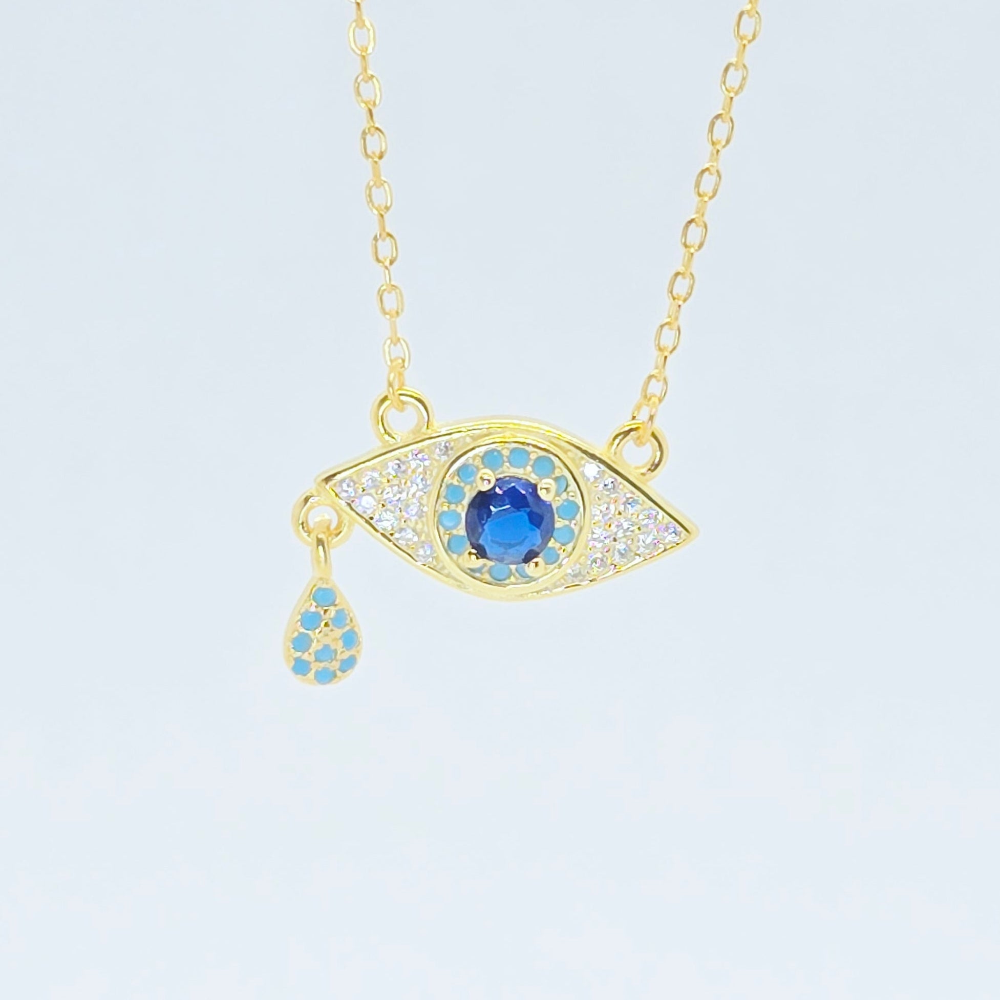 Evil Eye Drop Silver Pendant Necklace