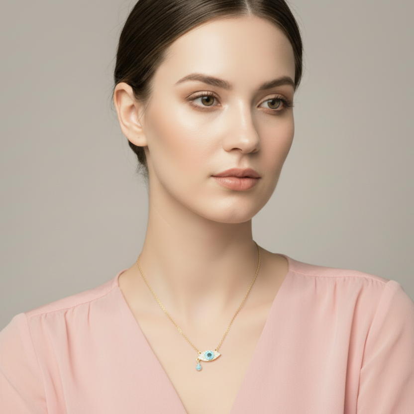 Evil Eye Drop Silver Pendant Necklace