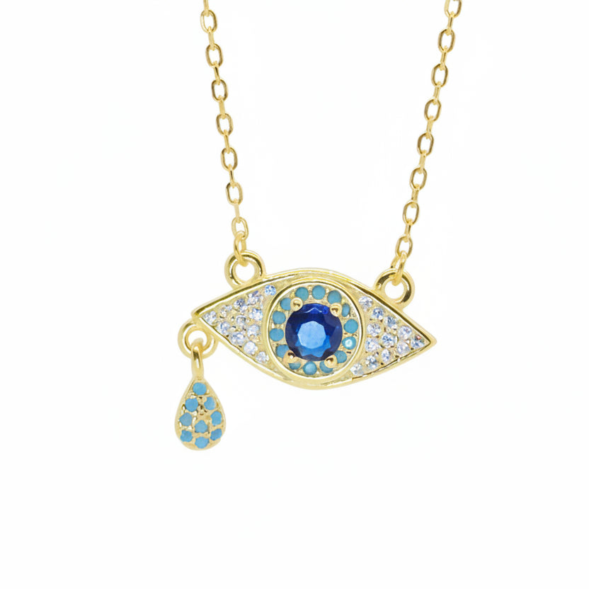 Evil Eye Drop Silver Pendant Necklace
