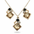 Square Champagne Earrings and Pendant Necklace