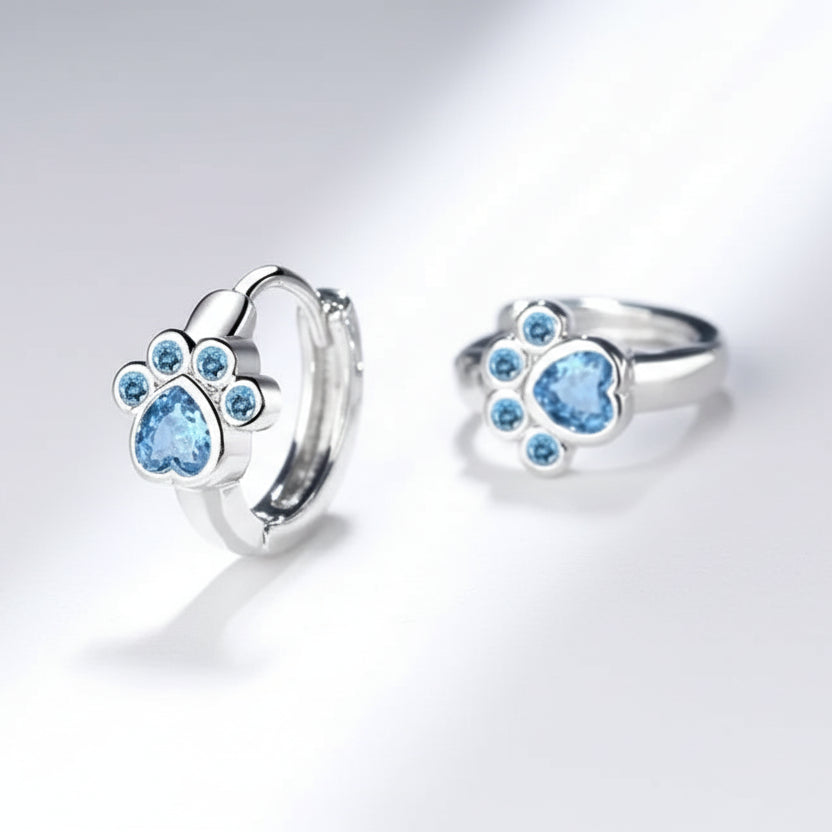 Precious Blue Paw Silver Earrings