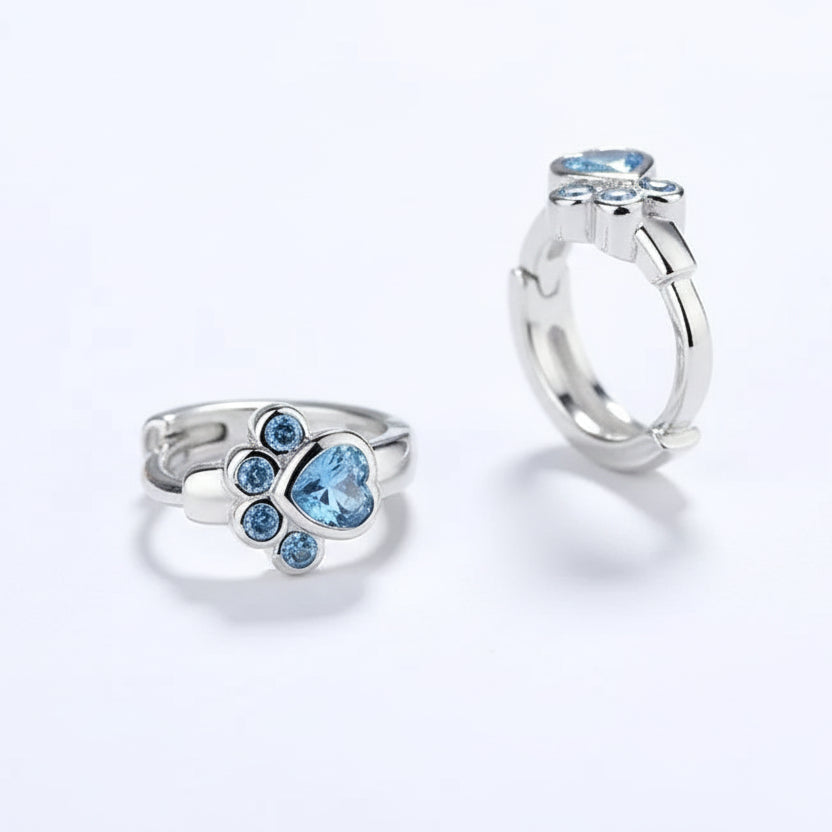 Precious Blue Paw Silver Earrings