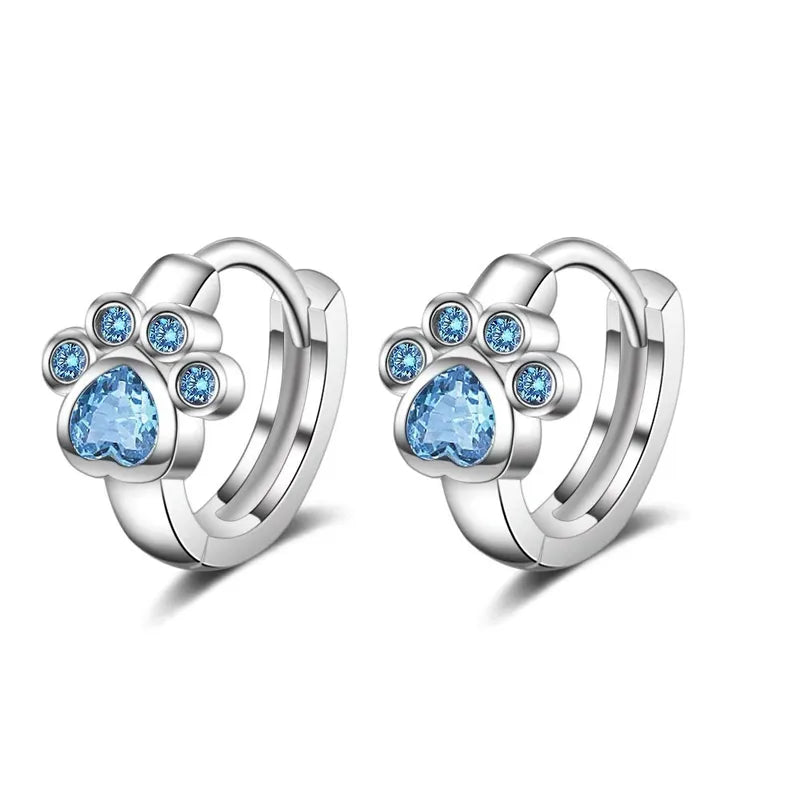 Precious Blue Paw Silver Earrings