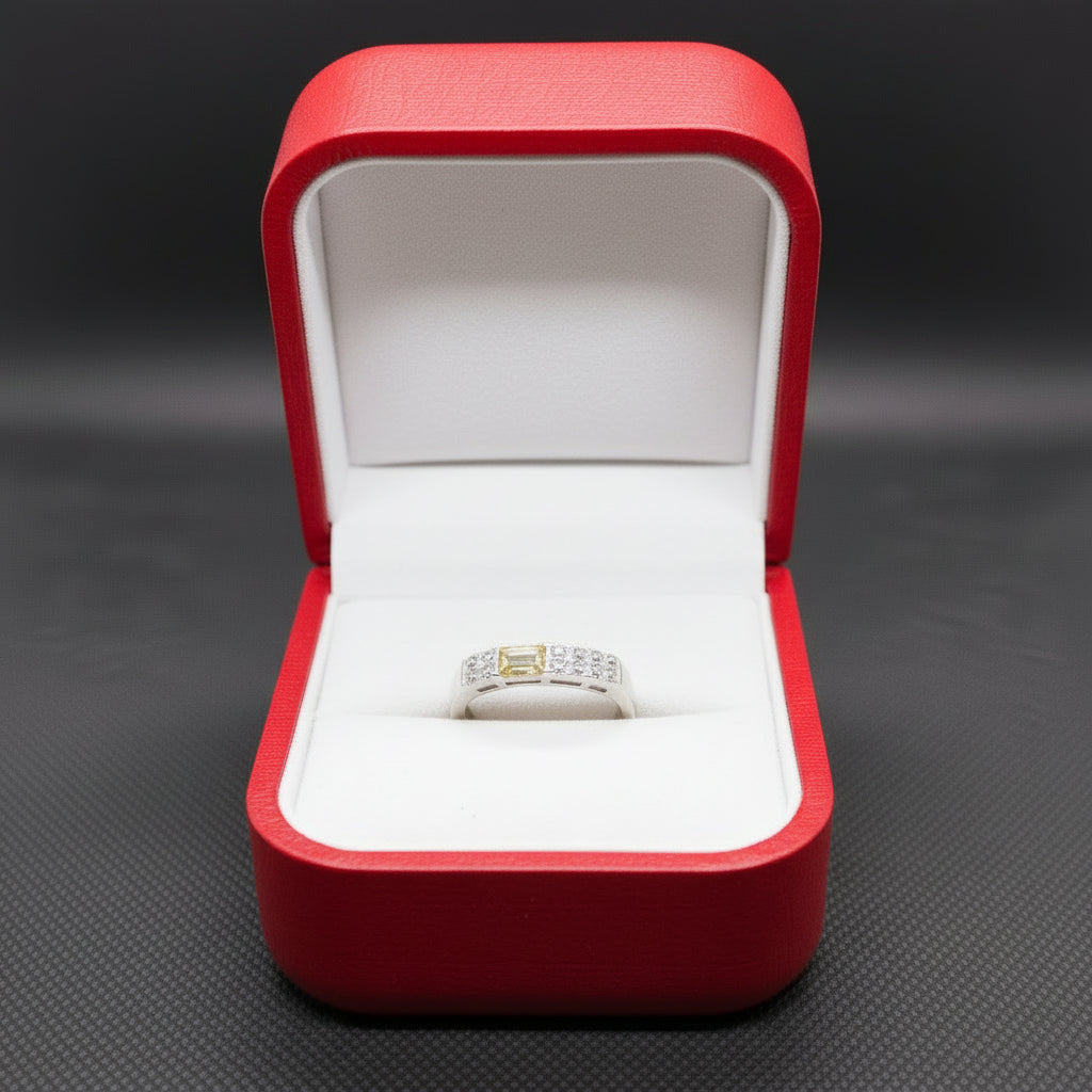 Yellow Stone Geometric Silver Ring