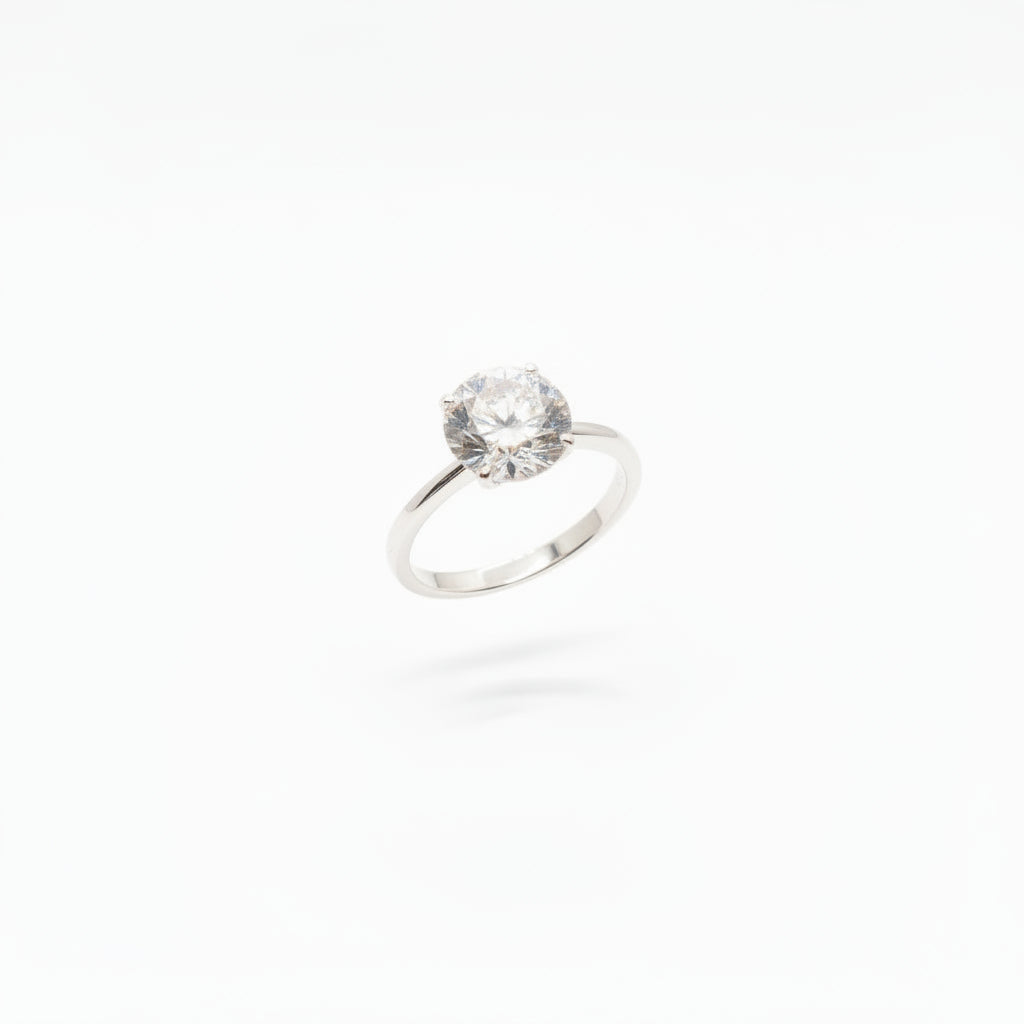 Round Large Cubic Zirconia Silver Ring