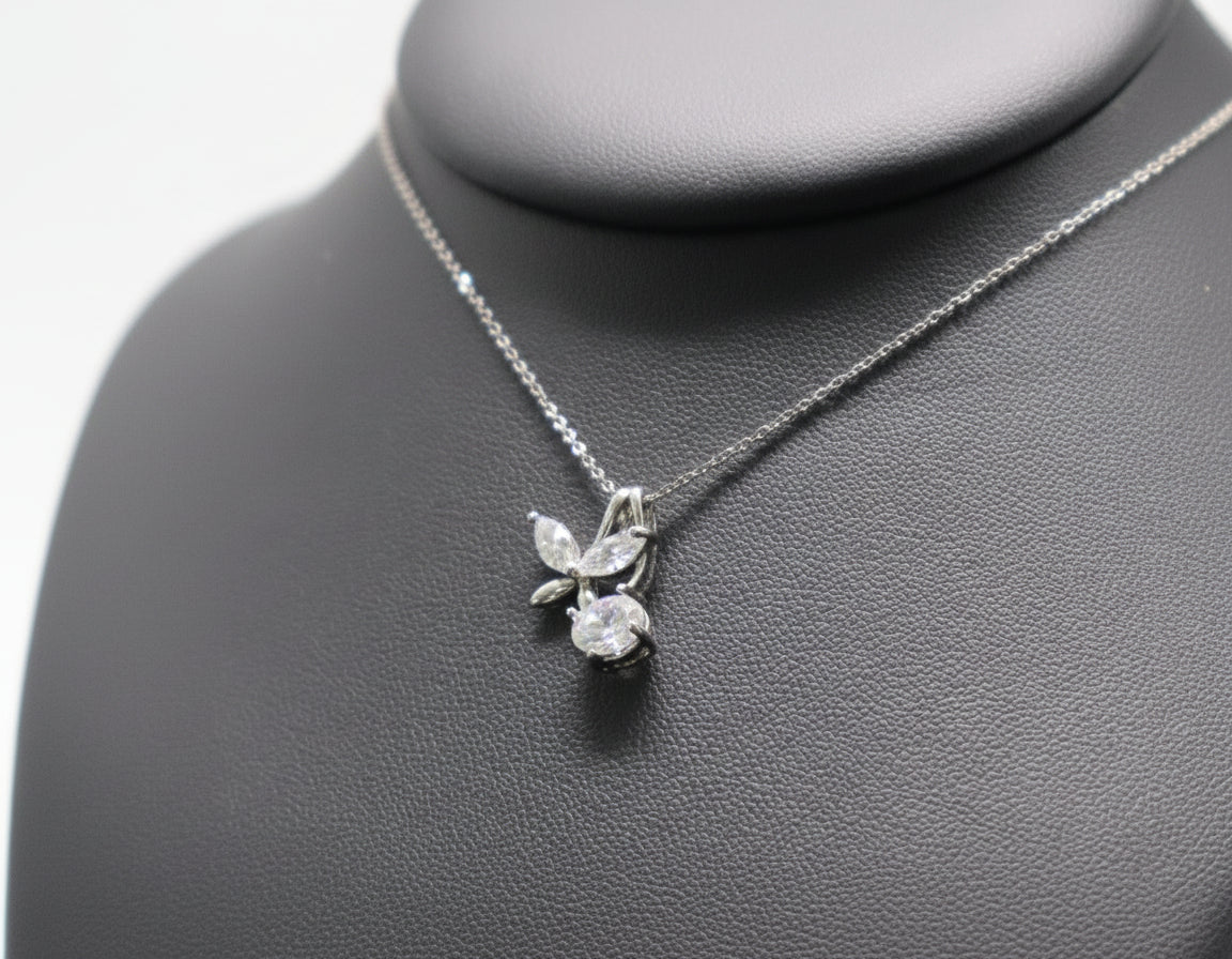 Butterfly and Cubic Zirconia Silver Pendant Necklace