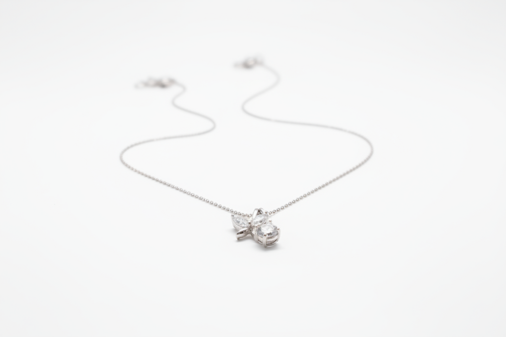 Butterfly and Cubic Zirconia Silver Pendant Necklace