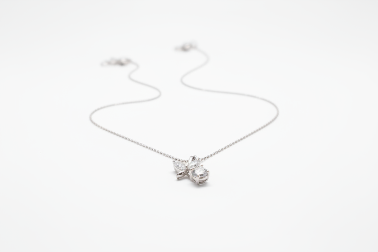 Butterfly and Cubic Zirconia Silver Pendant Necklace