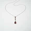 Trio Drop Red Stones Silver Silver Necklace