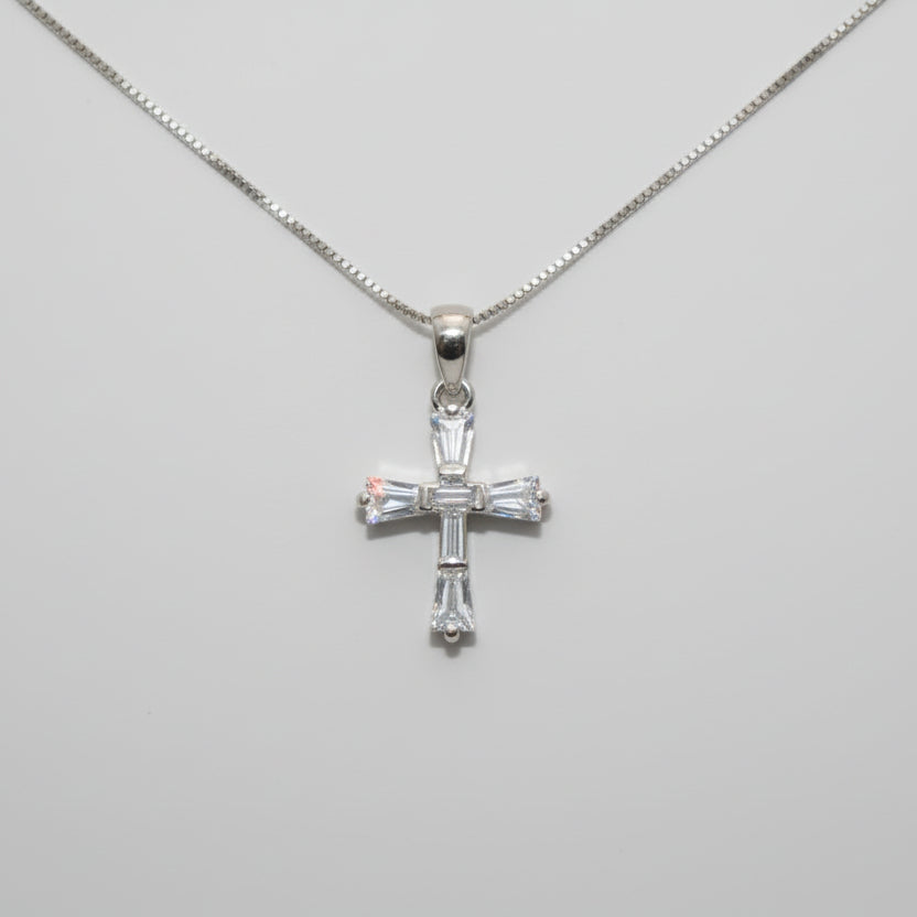 Cross Cubic Zirconia Silver Pendant Necklace