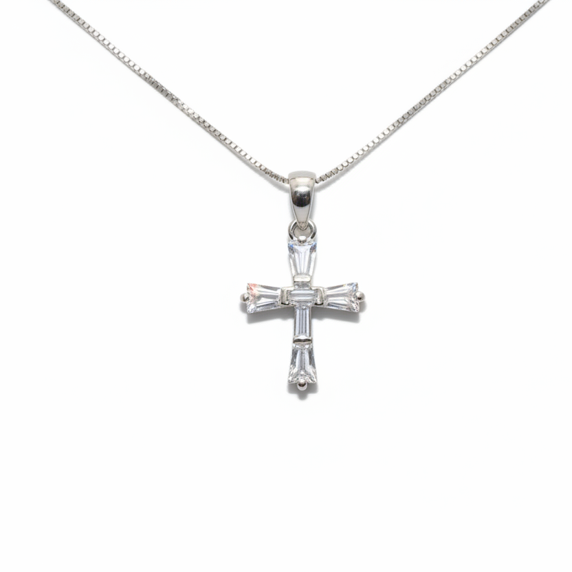 Cross Cubic Zirconia Silver Pendant Necklace