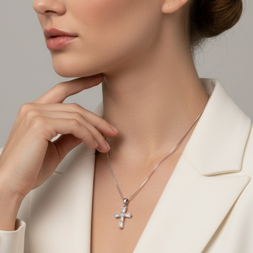 Cross Cubic Zirconia Silver Pendant Necklace
