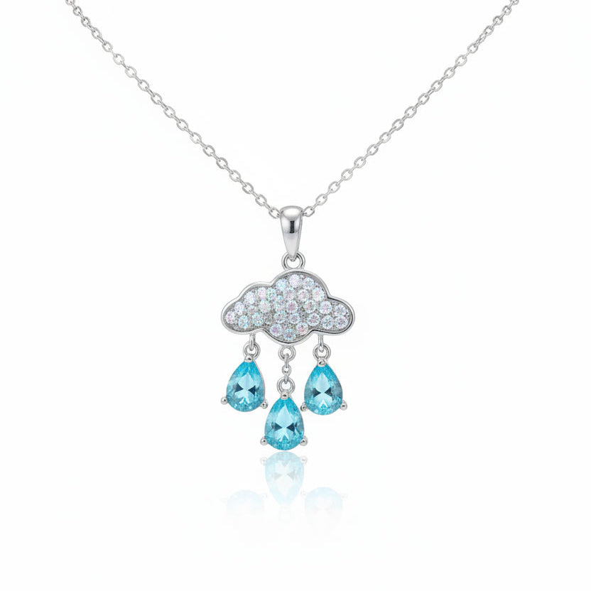 Cloud And Drops Blue Stone Silver Pendant Necklace