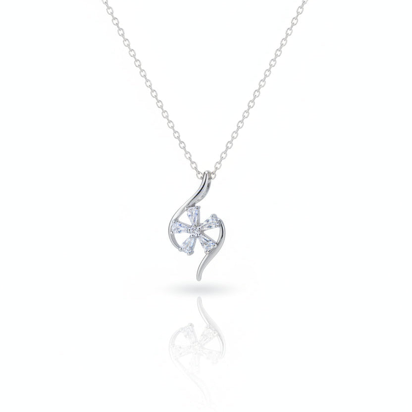 Flower Cubic Zirconia Silver Pendant Necklace