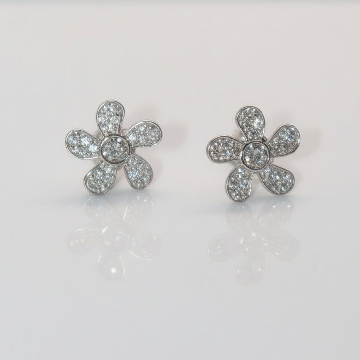 Flower Cubic Zirconia Silver Earrings