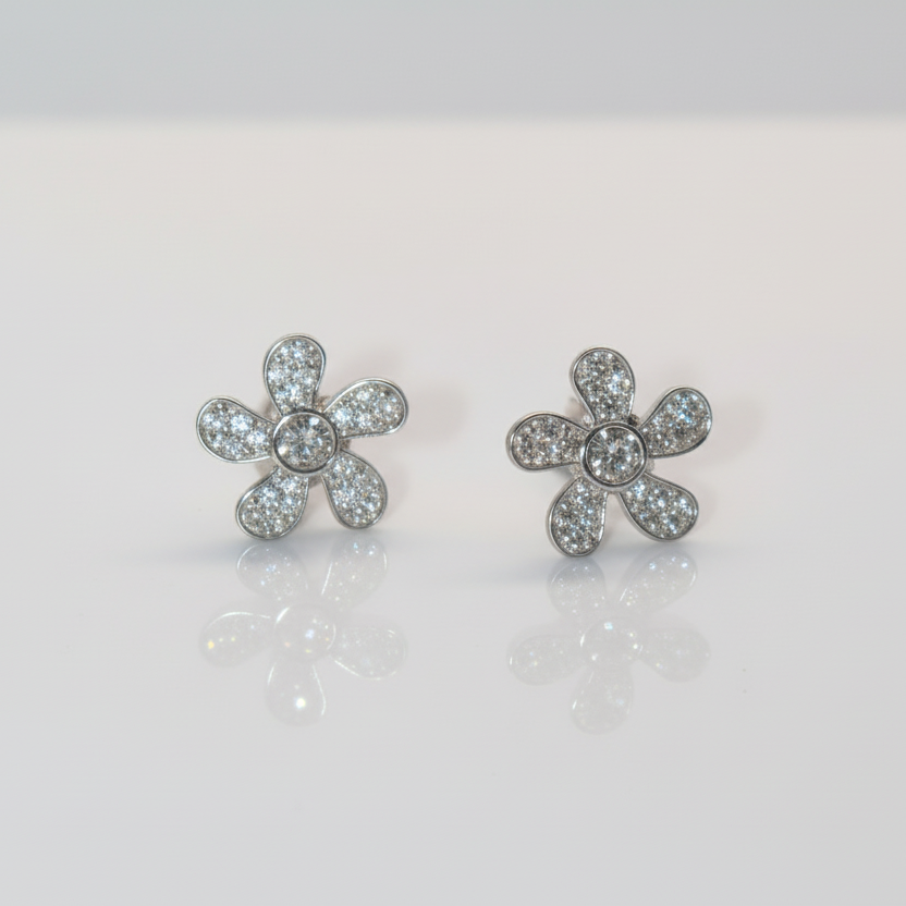 Flower Cubic Zirconia Silver Earrings