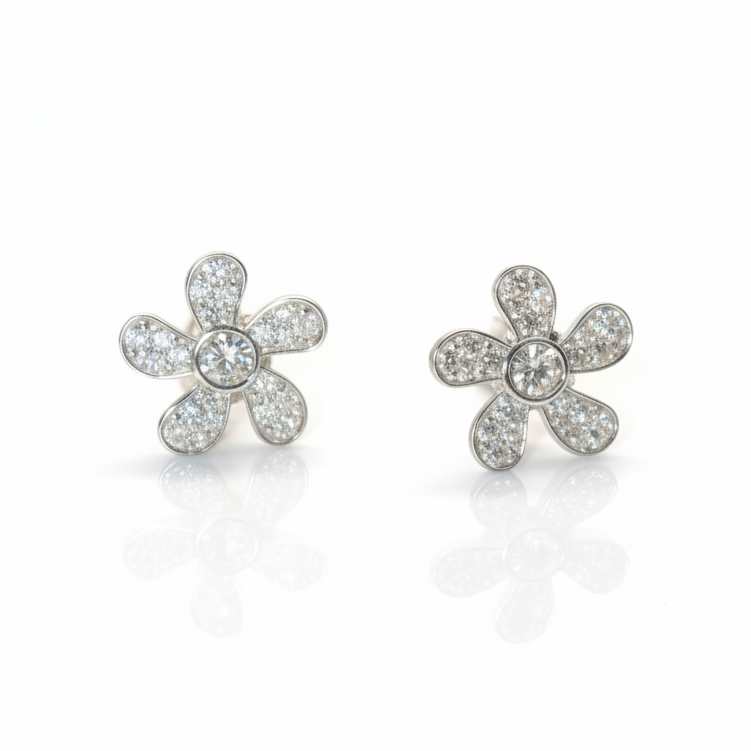 Flower Cubic Zirconia Silver Earrings