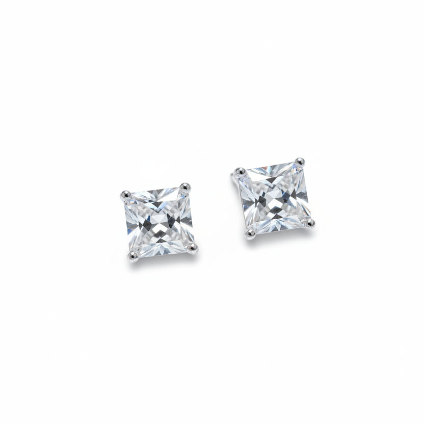 Square  Large Cubic Zirconia Silver Earrings