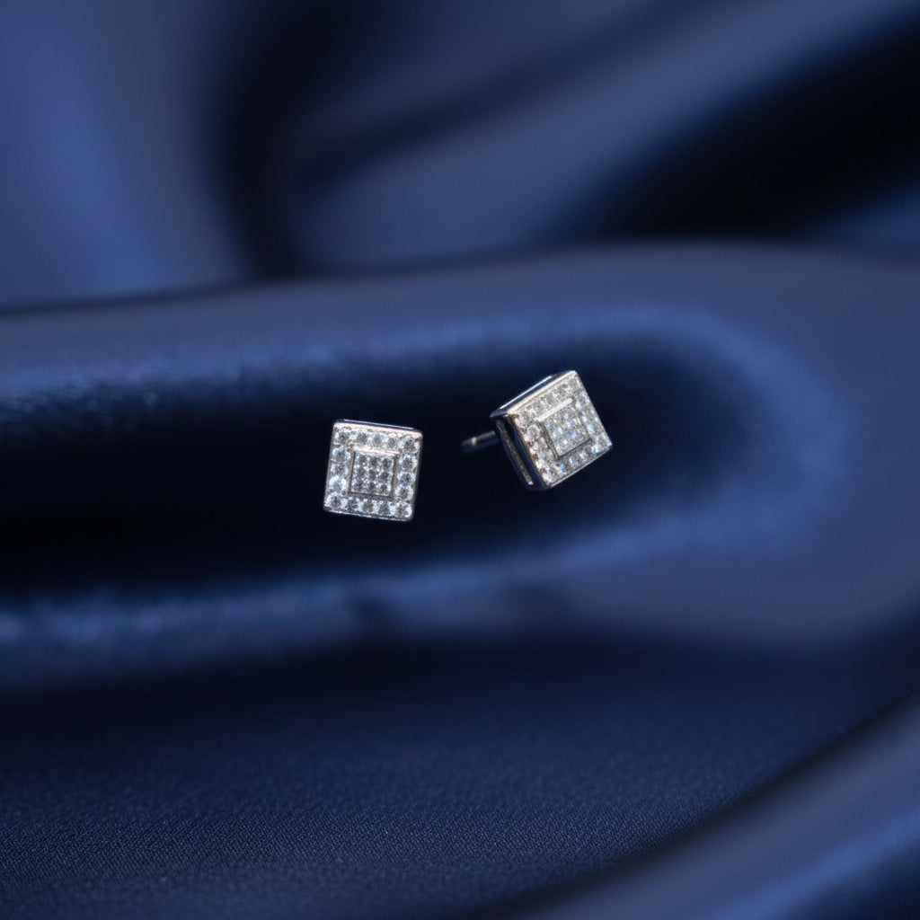 Square Cubic Zirconia Silver Earrings
