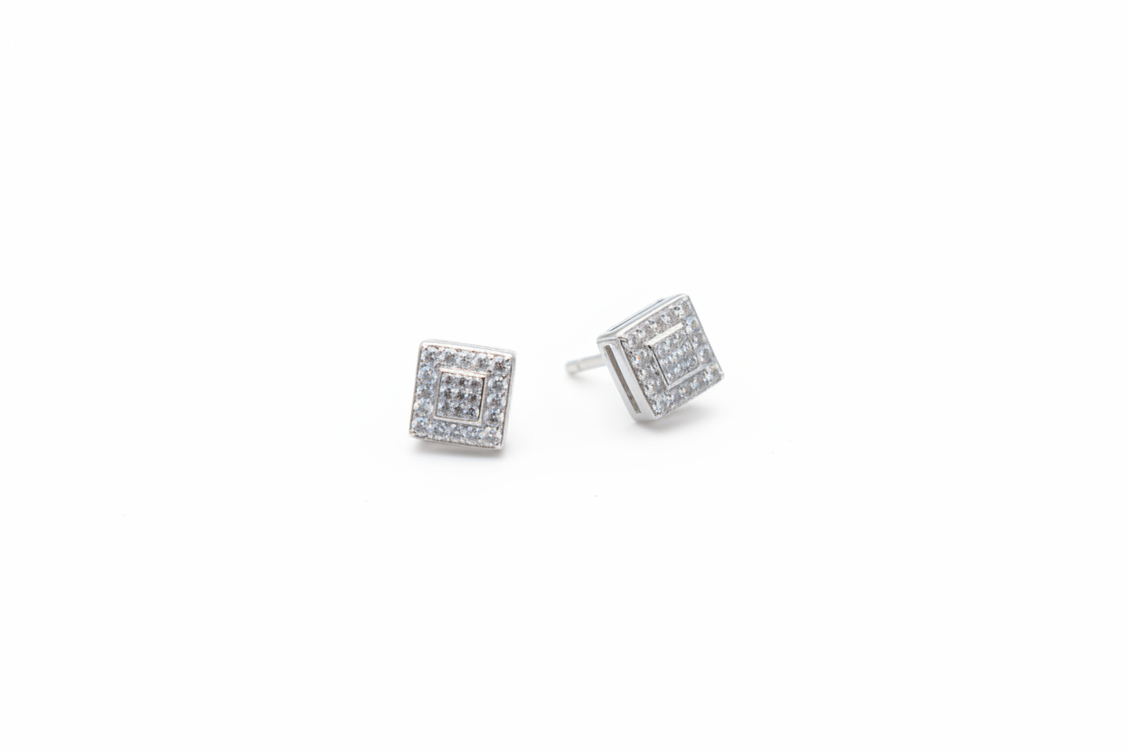 Square Cubic Zirconia Silver Earrings