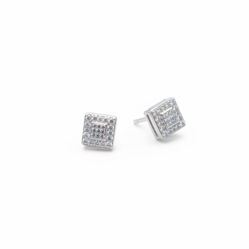 Square Cubic Zirconia Silver Earrings