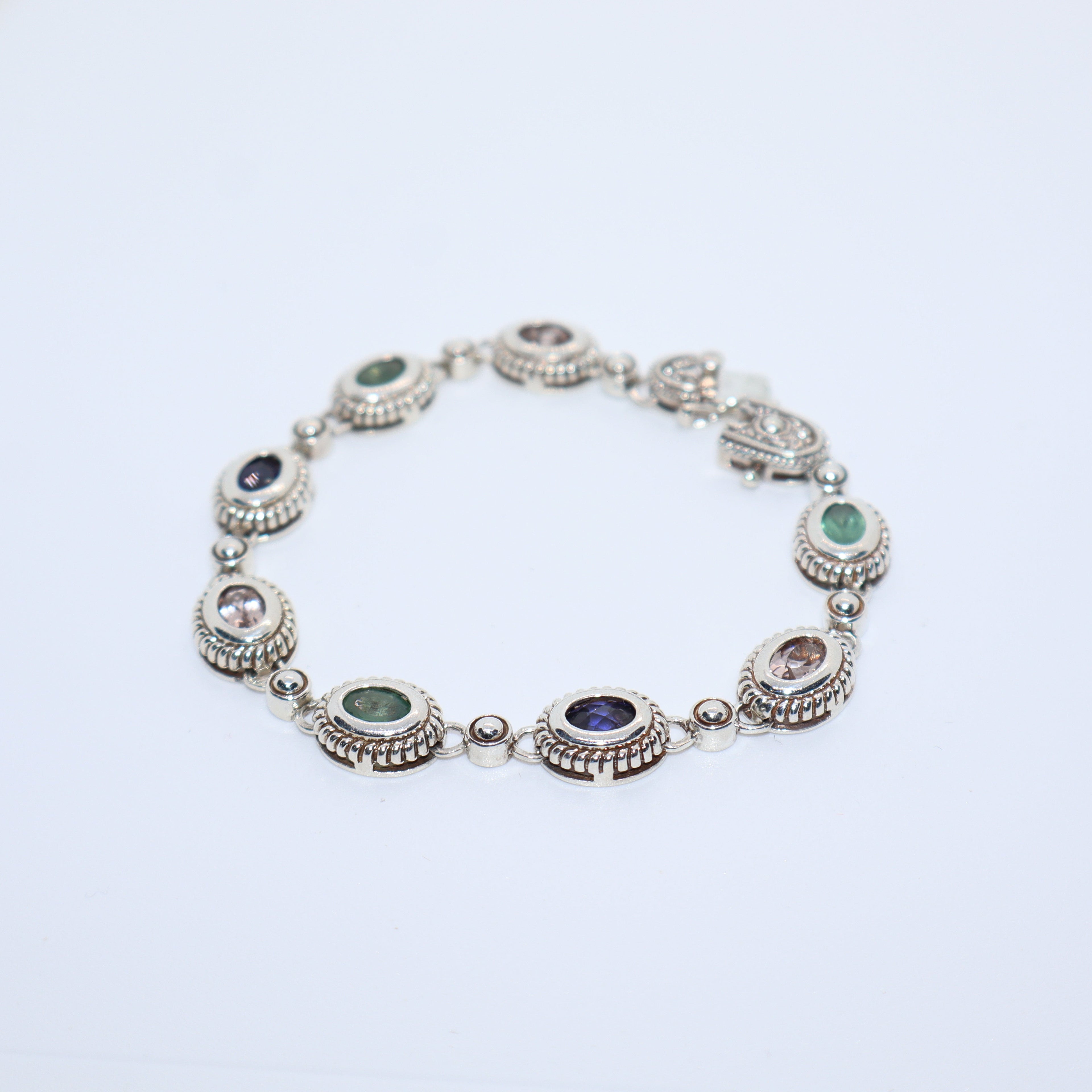 Oval multi color stone vintage Silver Bracelet