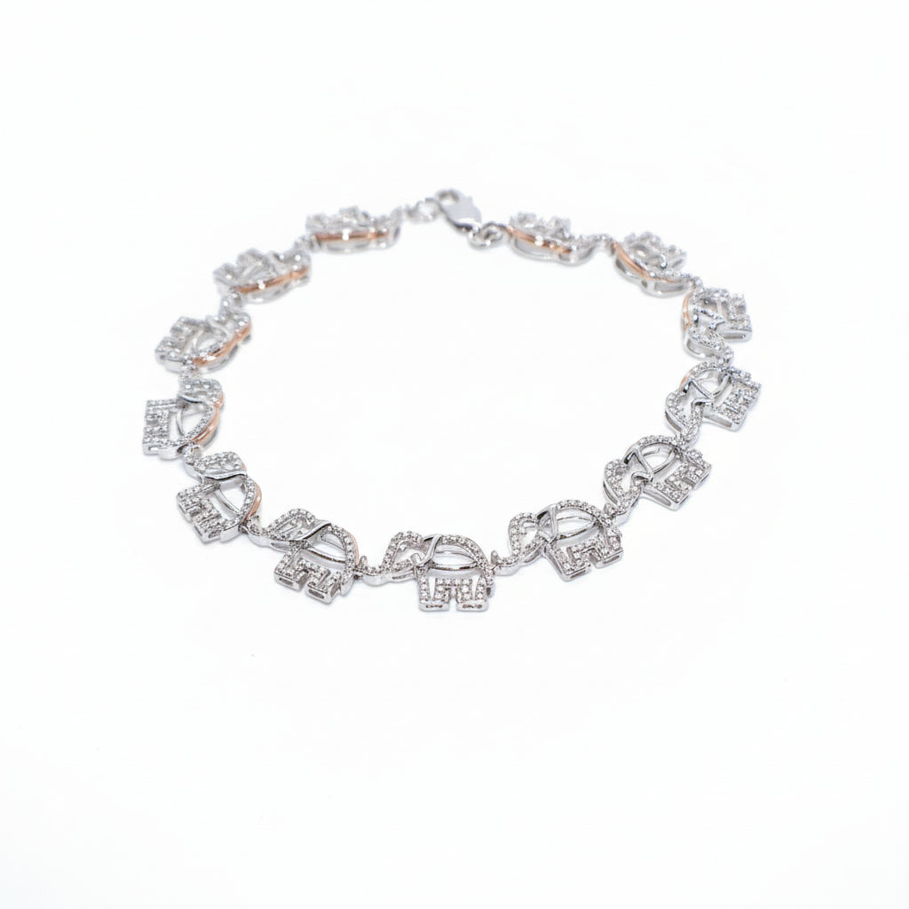 Elephants CZ two tone Silver Bracelet