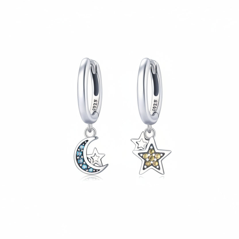 Moon and Star Silver Earrings