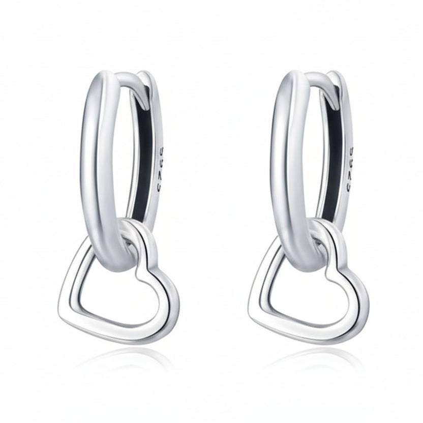 Heart Hoop Silver Earrings