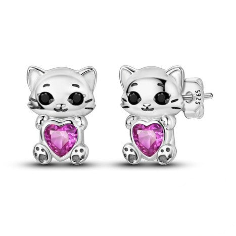 Kittie Cuteness Pink Sparkle Sterling Silver Earrings