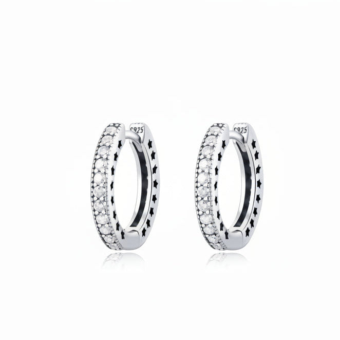 Hoop Hollow Cubic Zirconia Silver Earrings