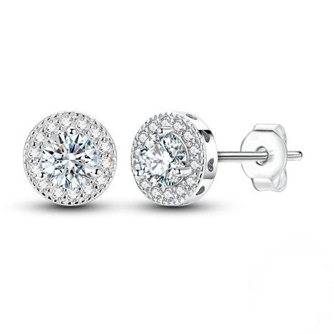 Brilliant Round Cubic Zirconia Studs Silver Earrings