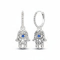 Hamsa Hand Evil Eye Silver Earrings