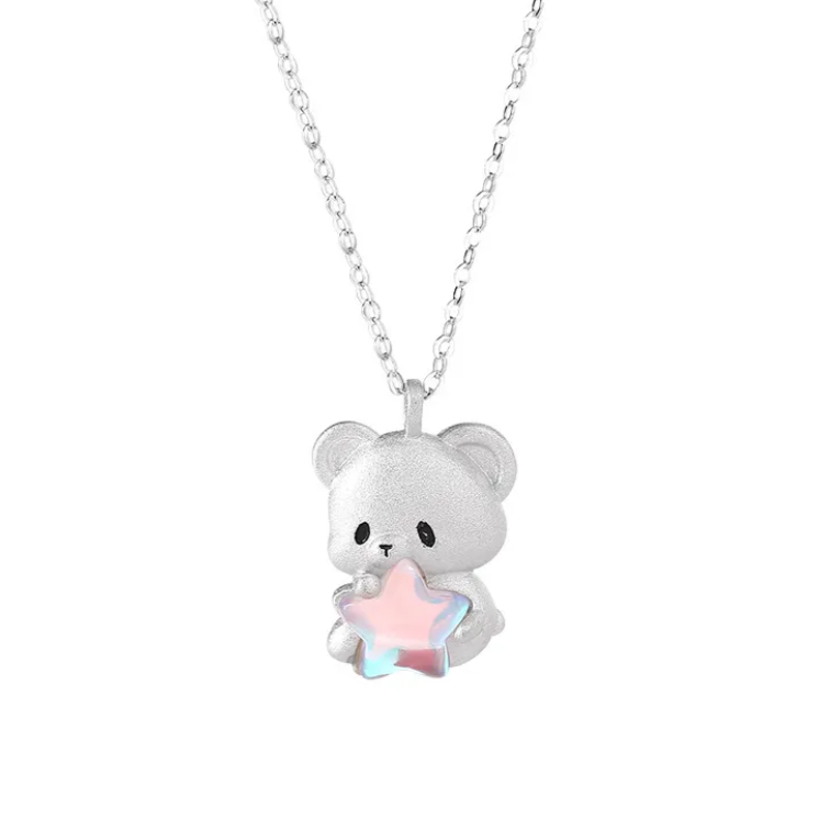 Teddy Bear Star Silver Pendant Necklace
