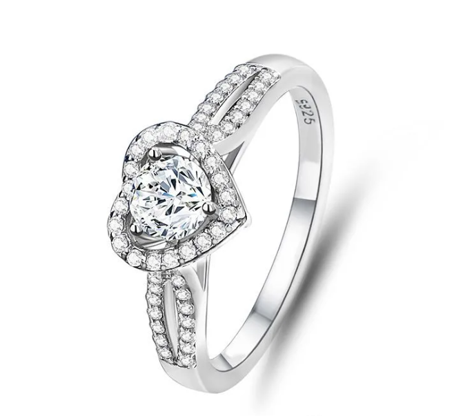 Heart Moissanite Silver Rings