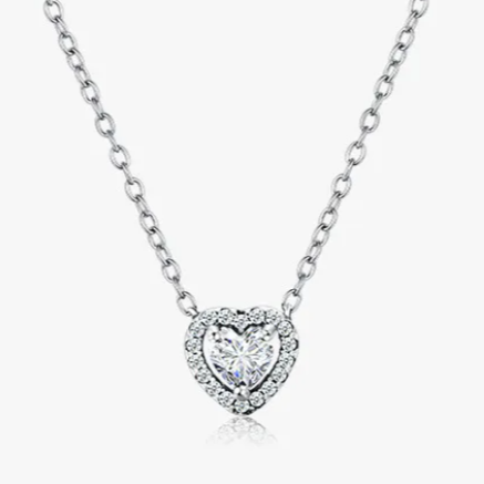 Halo Sparkle Heart Cubic Zirconia Silver Pendant Necklace
